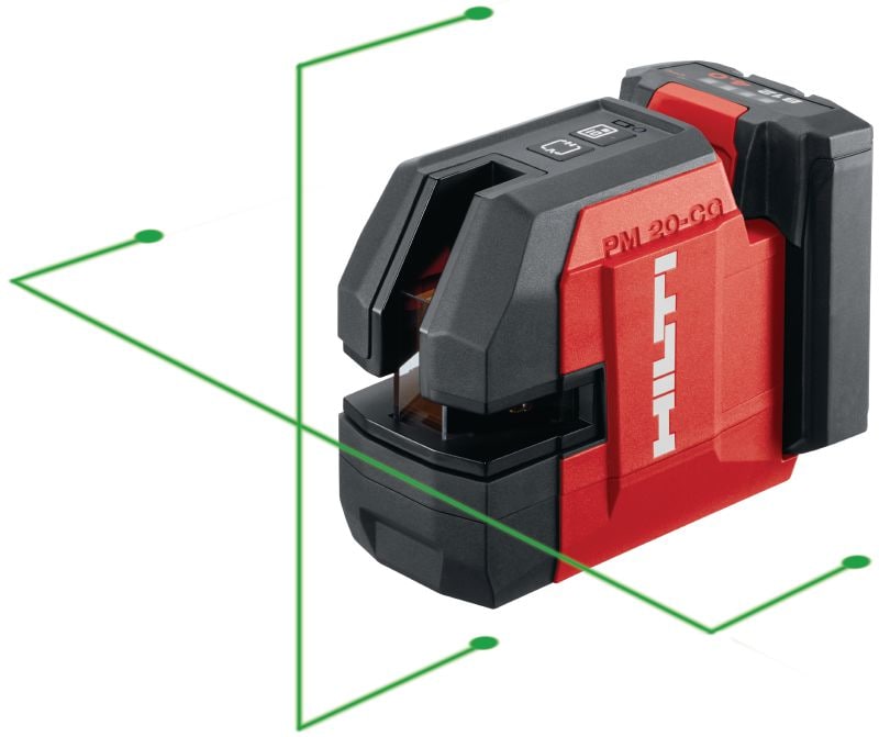 Laser d'aplomb et d'alignement 12 V PM 20-CG Laser combiné à faisceau vert avec 2 lignes et 5 points pour l'aplomb, le nivellement, l'alignement et l'équerrage (plateforme de batteries 12 V)